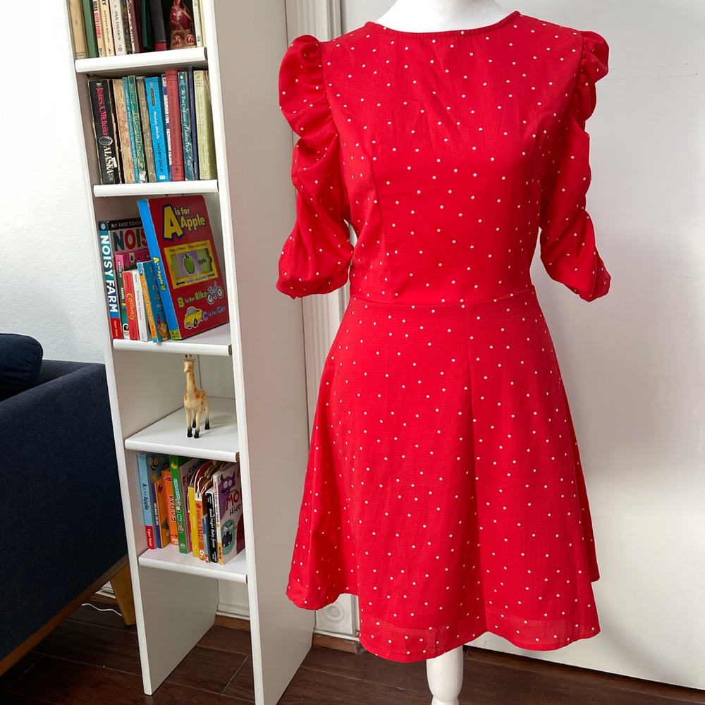 Red and Shute polka dot dress